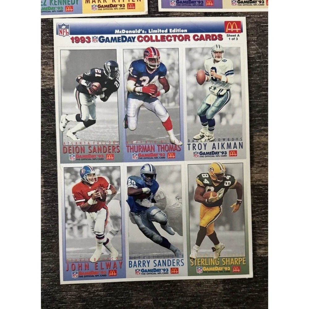 1993 McDonald’s NFL Gameday Collector Cards Complete Uncut 3-Sheet Set - Mint